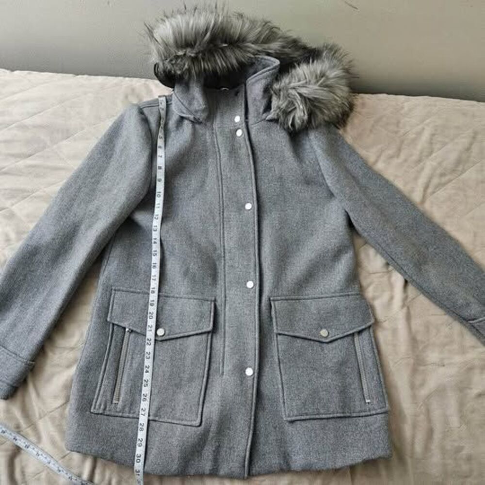 Womens Size M Marc New York Gray Wool Blend Parka with Faux Fur Hood